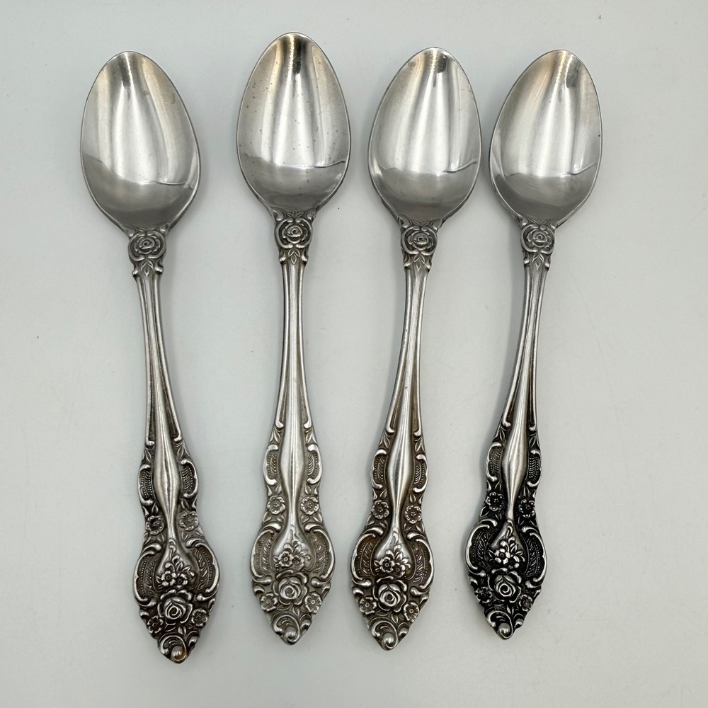 Lifetime Cutlery Grand Tradition Teaspoons Set of 4 Stainless Japan Rose Floral